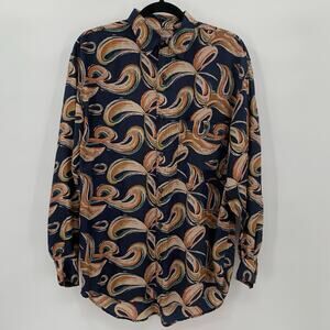 Vintage One 800 Mens Small Button Down Shirt 100% Silk Abstract Long Sleeve